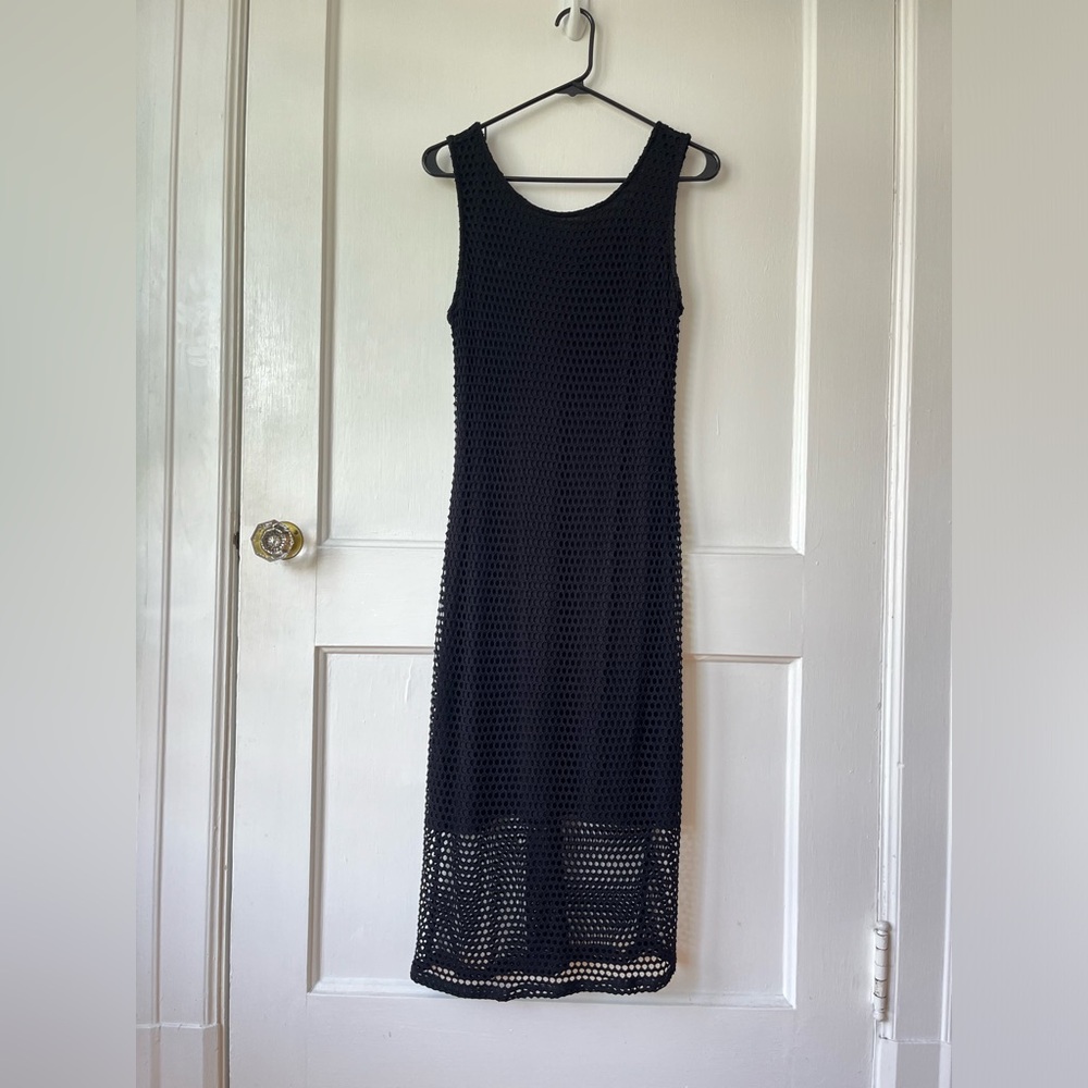 Bobeau Black Sleeveless Mesh Maxi Dress
